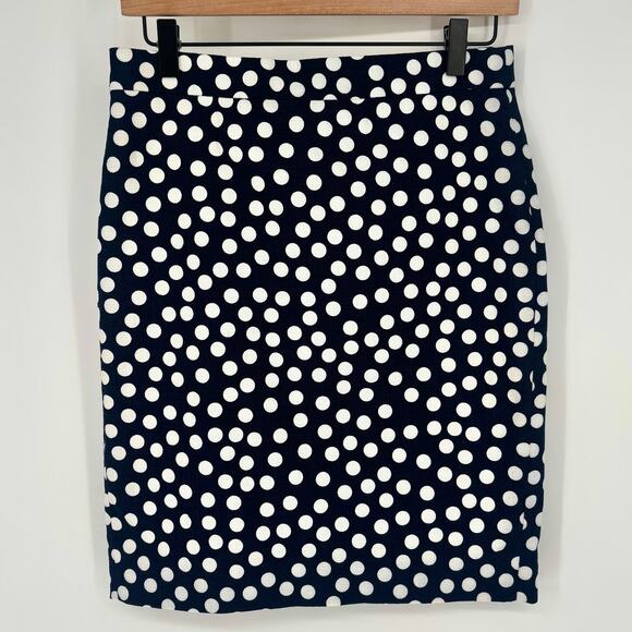 J Crew The Pencil Skirt Navy Blue and White Polka Dot Size 0 - Picture 1 of 5